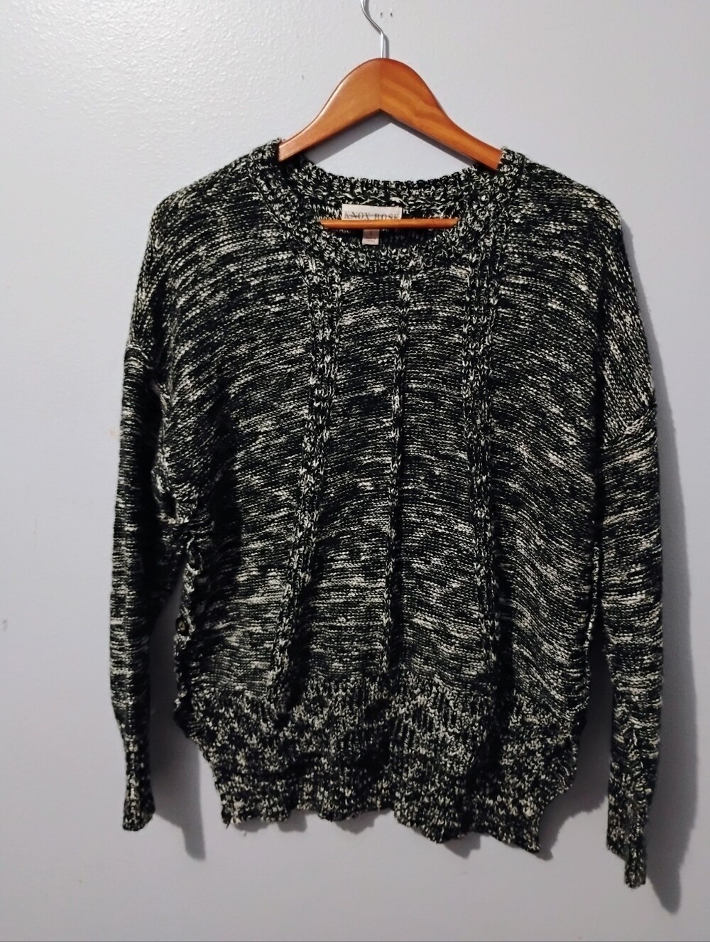 Knox Rose Black & White Marled Crewneck Sweater